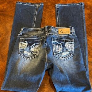 Charme Women's Distressed Boot Cut Jeans - Indigo